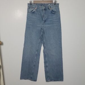 Monki Women's Cotton High Waist Jeans Wide Leg Light Blue Size 29